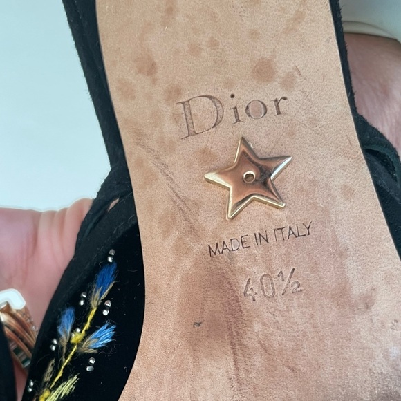Christian Dior Black Velvet Embroidered Dioreve kitten heel mules EU 40.5 - Picture 7 of 9
